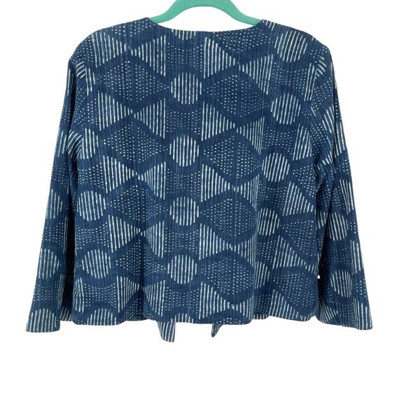 Eileen Fisher HAND-PRINTED Jacket Womens M/M Organic Cotton Indigo Blue Cardigan - Picture 3 of 7